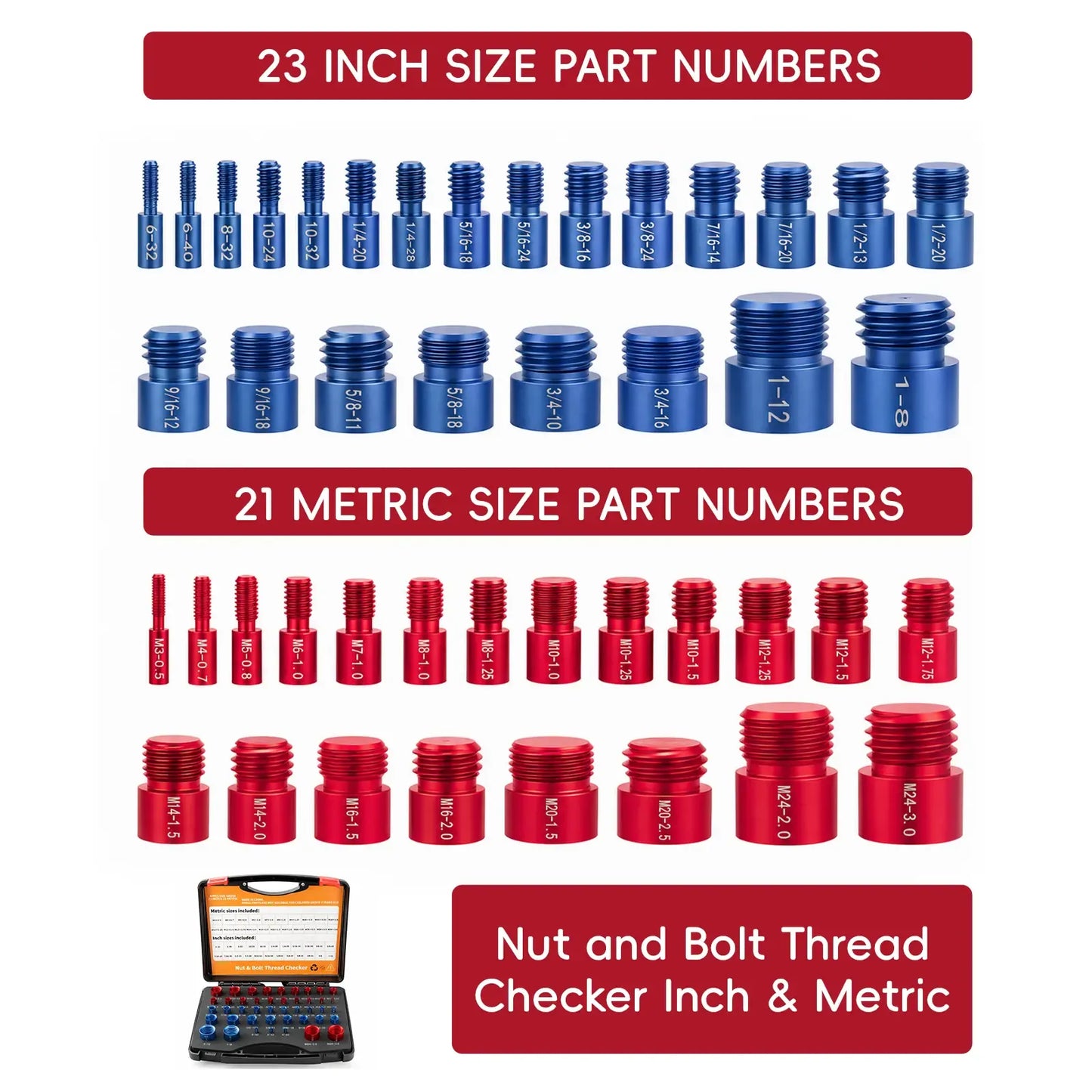 Nut Bolt Size Thread Gauge Tool with Storage Box