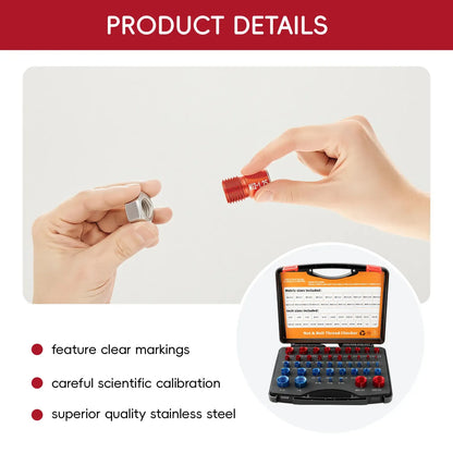 Nut Bolt Size Thread Gauge Tool with Storage Box