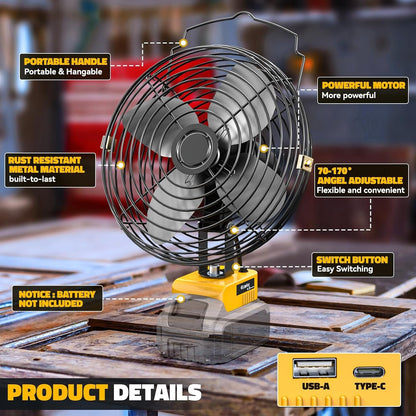 8 Inch Cordless Jobsite Fan for Dewalt Battery
